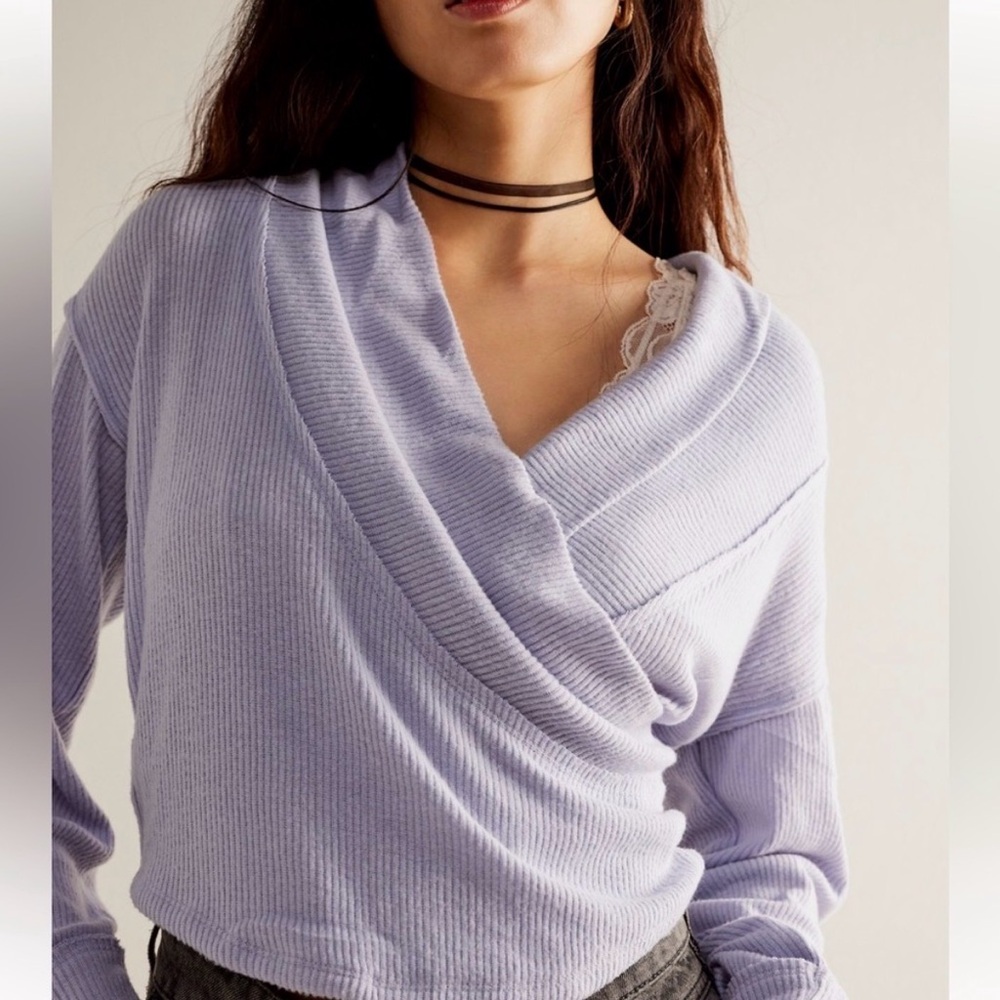 Free people hold me close surplice sweater- M- good condition,some signs of wear